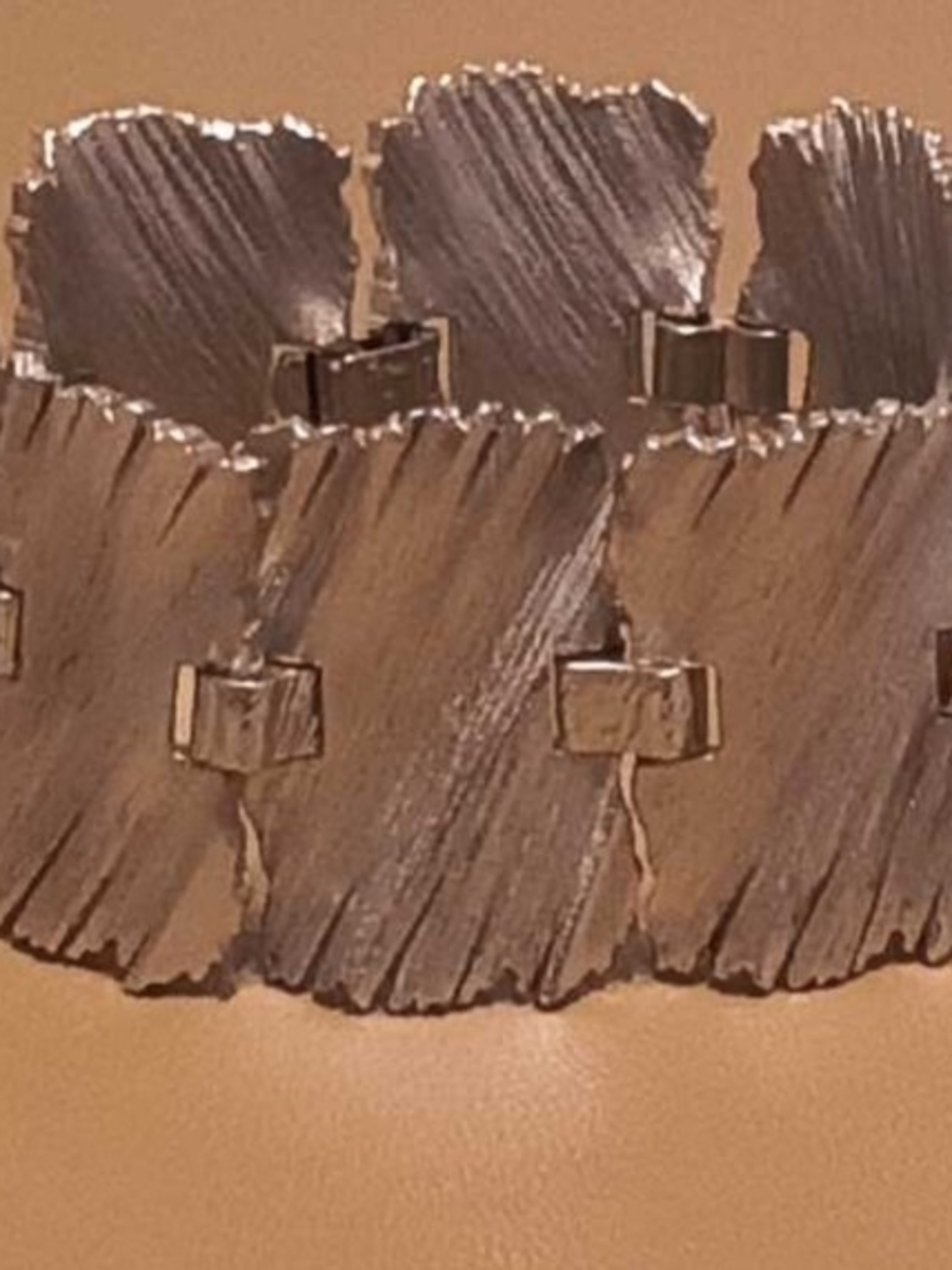 Vintage CROWN TRIFARI Silver Tone Textured Panel Bracelet & Fan Earrings Set